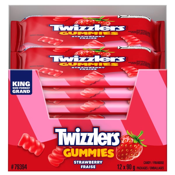 Gummies Strawberry King Size - 48 × 90 g - Twizzlers - Canadian Distribution - Ships Free Within Canada on Orders Above CAD $199