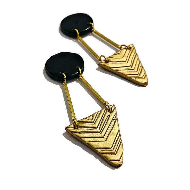 Geometric Statement Earrings Post or Clip On Handmade from Polymer Clay
