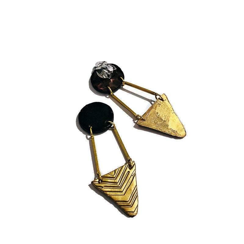 Geometric Statement Earrings Post or Clip On Handmade from Polymer Clay