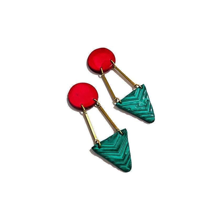 Geometric Statement Earrings Post or Clip On Handmade from Polymer Clay