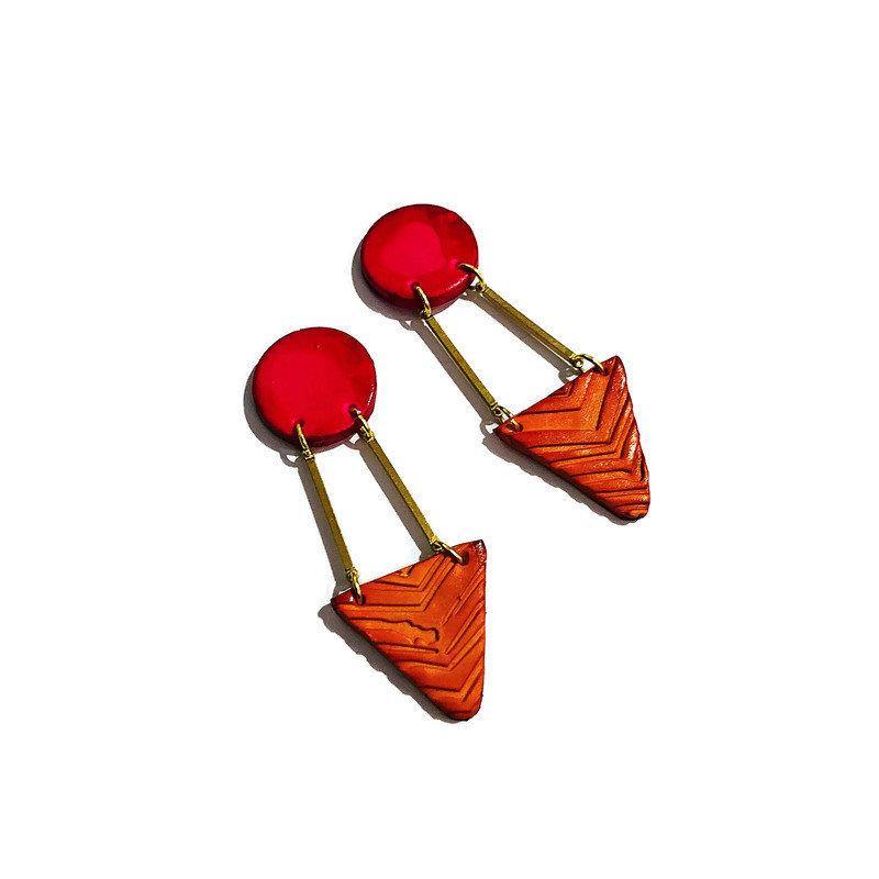 Geometric Statement Earrings Post or Clip On Handmade from Polymer Clay