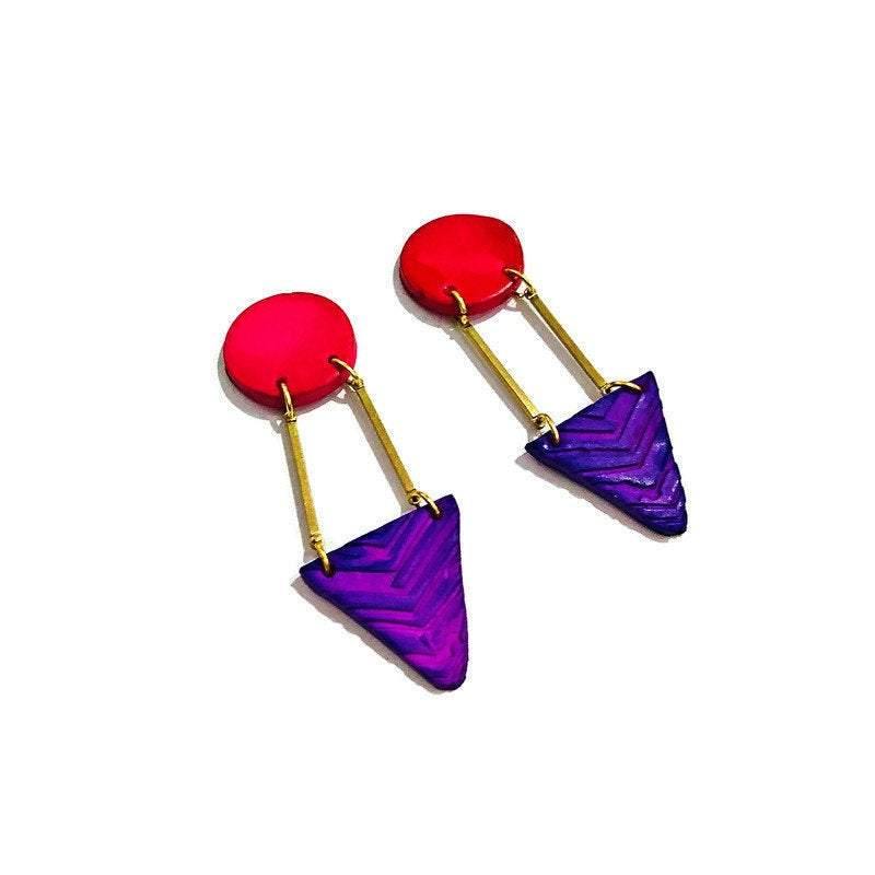 Geometric Statement Earrings Post or Clip On Handmade from Polymer Clay