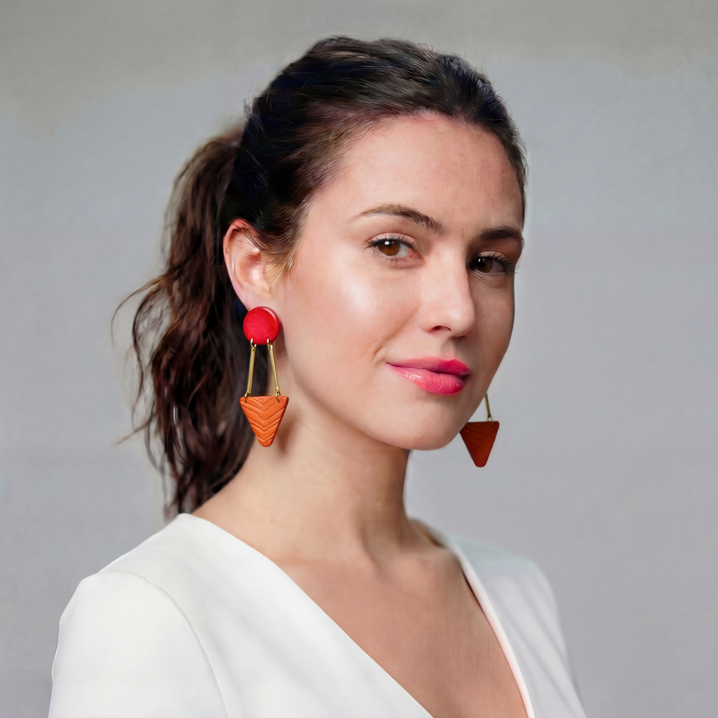 Geometric Statement Earrings Post or Clip On Handmade from Polymer Clay