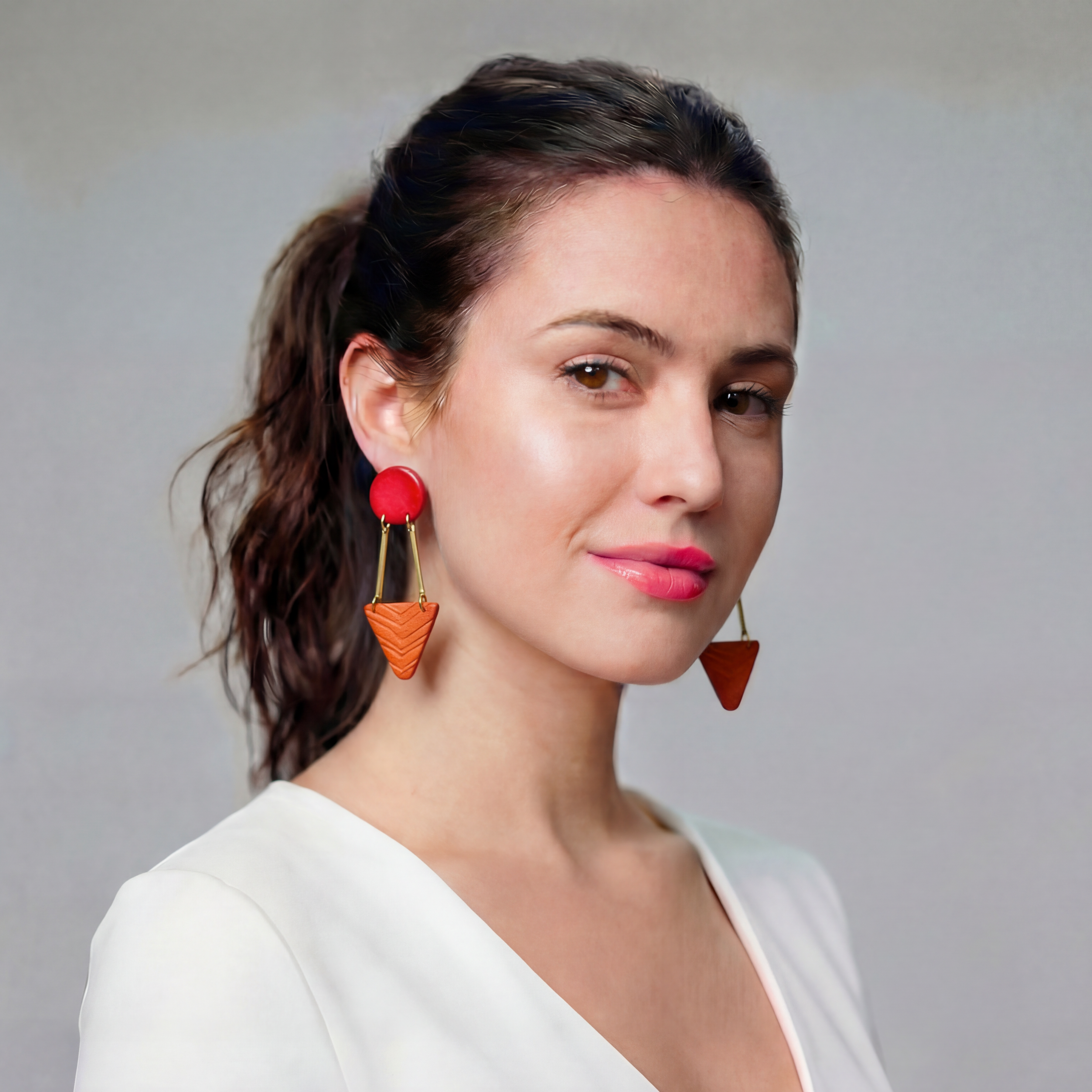 Geometric Statement Earrings Post or Clip On Handmade from Polymer Clay